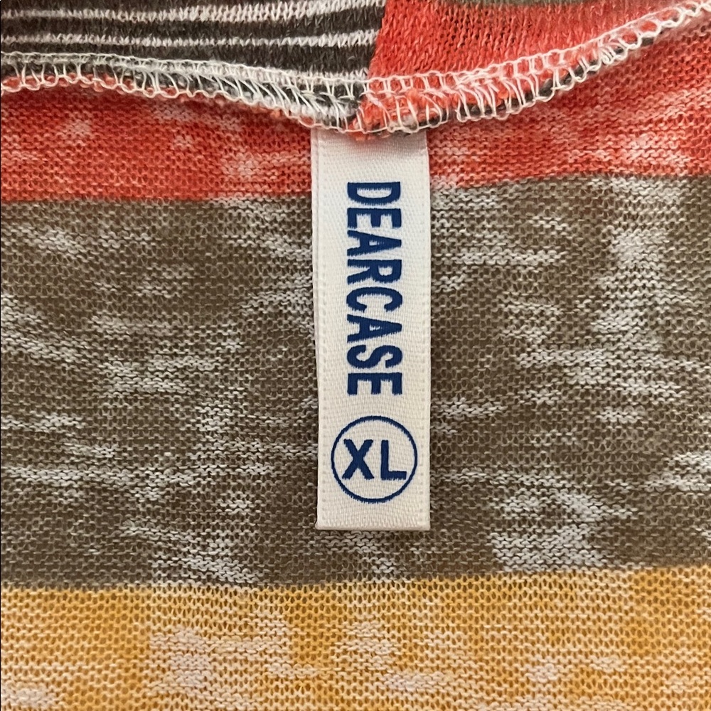 Dearcase Flamingo Sweater 3/4 Waterfall Cardigan Orange Gray Yellow Stripe Sz XL - Picture 10 of 13